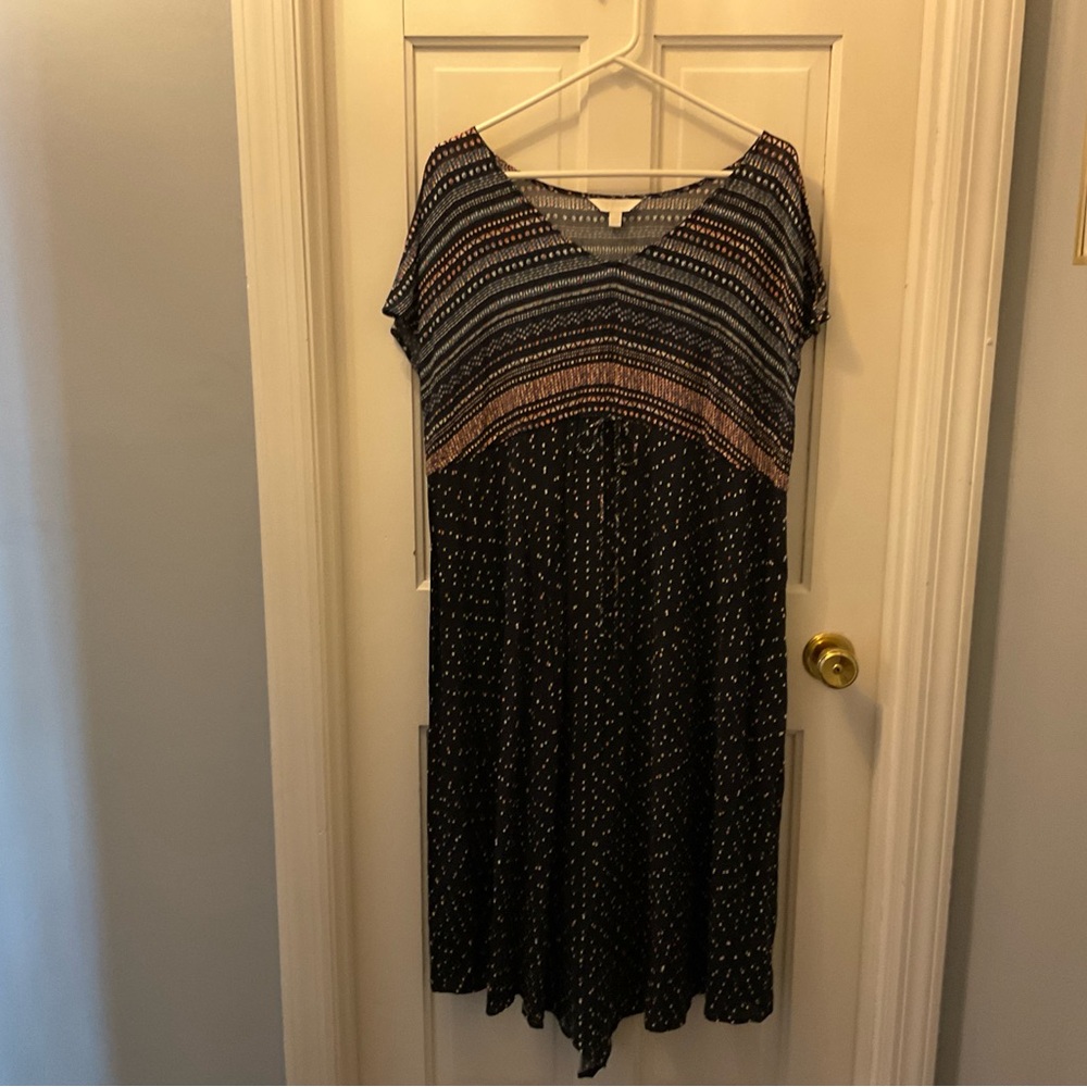 Chic Black and Pink Patterned Midi Dress (Maternity)